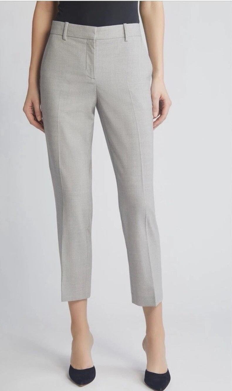 Theory Treeca 2 Tailored Wool Blend Trousers Light Grey Melange Size 8 NWT $255